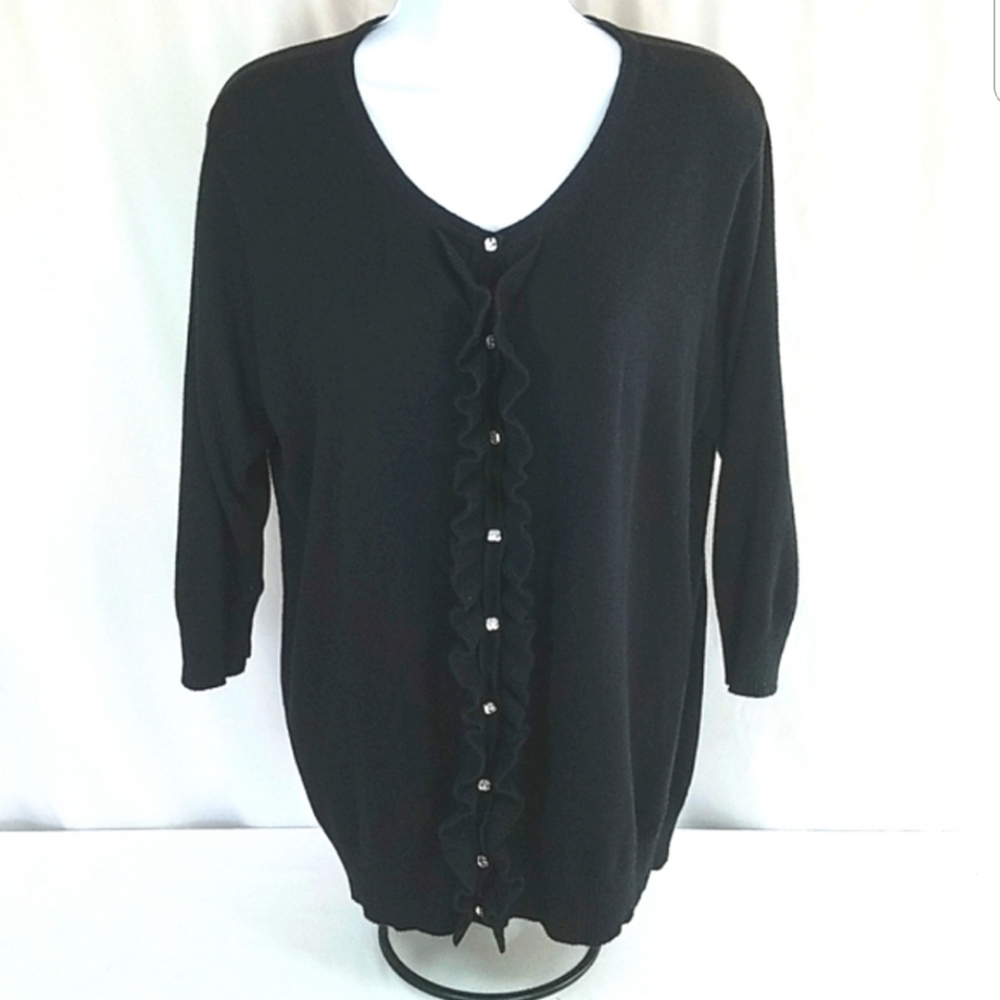 Merona Women's Plus Size 3/4 Sleeve Black  Rhinestone Buttons Cardigan Size XXL
